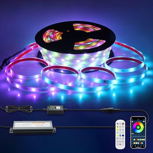 Aclorol Tira de luces LED RGB Smart IC de 100 pies, 1 rollo de tira de luz LED para exteriores, impermeable, IP67 24 V, efecto de persecución