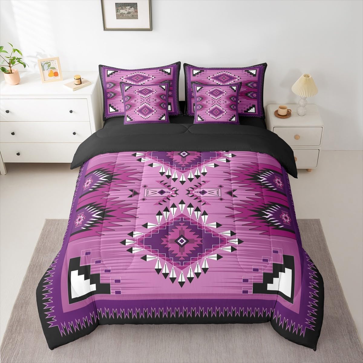 Erosebridal Girls Aztec Queen Bedding Set 7 Piece Rustic Western Bed in A Bag for Boys Teens Adult Exotic Southwestern Geometric Comforter Set Native American Navajo Sheets Lightweight Bedroom Decor