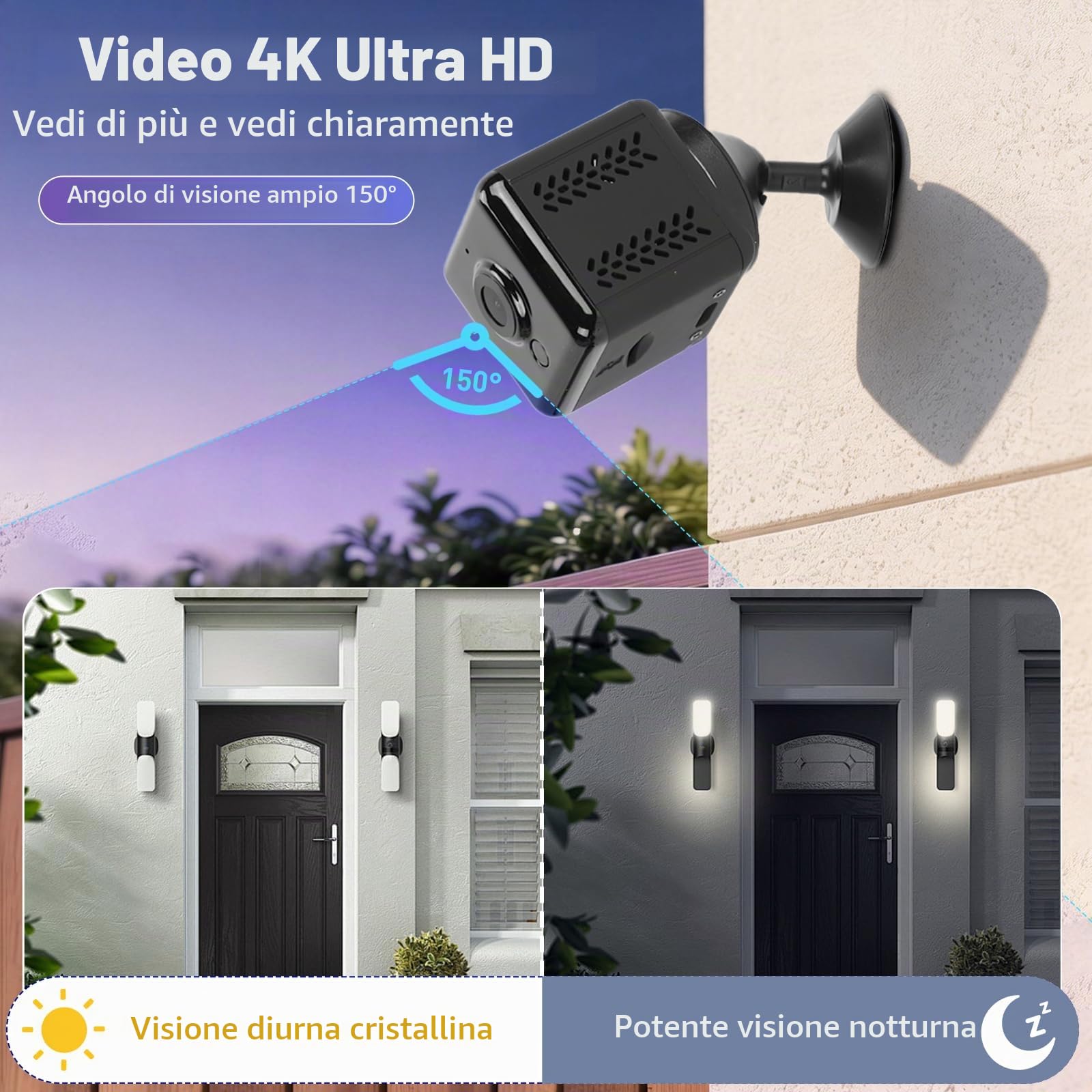Telecamera di Sorveglianza Interna Wifi, Mini Telecamera Spia Trasmissione | Live su Smartphone, Telecamera Interna con Scheda SD 32GB, Visione Notturna, Angolo Ampio 150°, Montaggio Magnetico, Nero