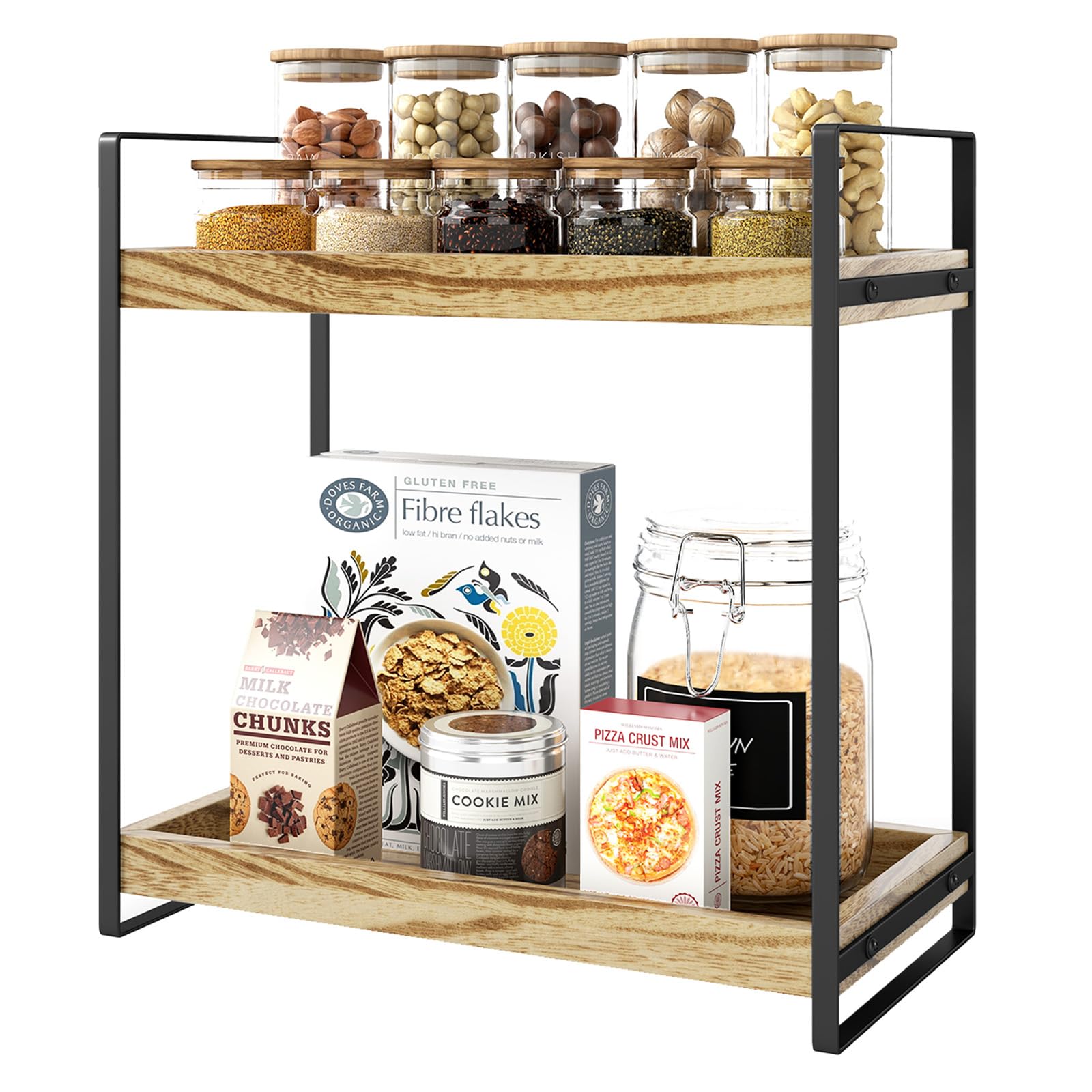 Coffee Station Organizer for Countertop 2 Tier Spice Rack Coffee Bar Accessories and Organizer Wooden Kitchen Storage Organisation, Countertop Organiser for Kitchen, Home, Office
