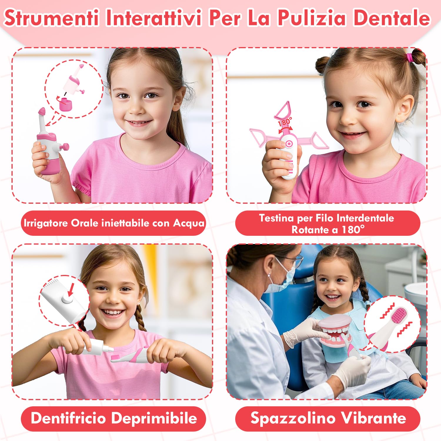 Lehoo Castle Valigetta Dottore Bambini, Kit Dentista per Giochi, Valigetta Dottoressa Bambina, Montessori per Bimbi di 3+ Anni, Ragazzi Dai 3+ Anni in Su(Rosa)
