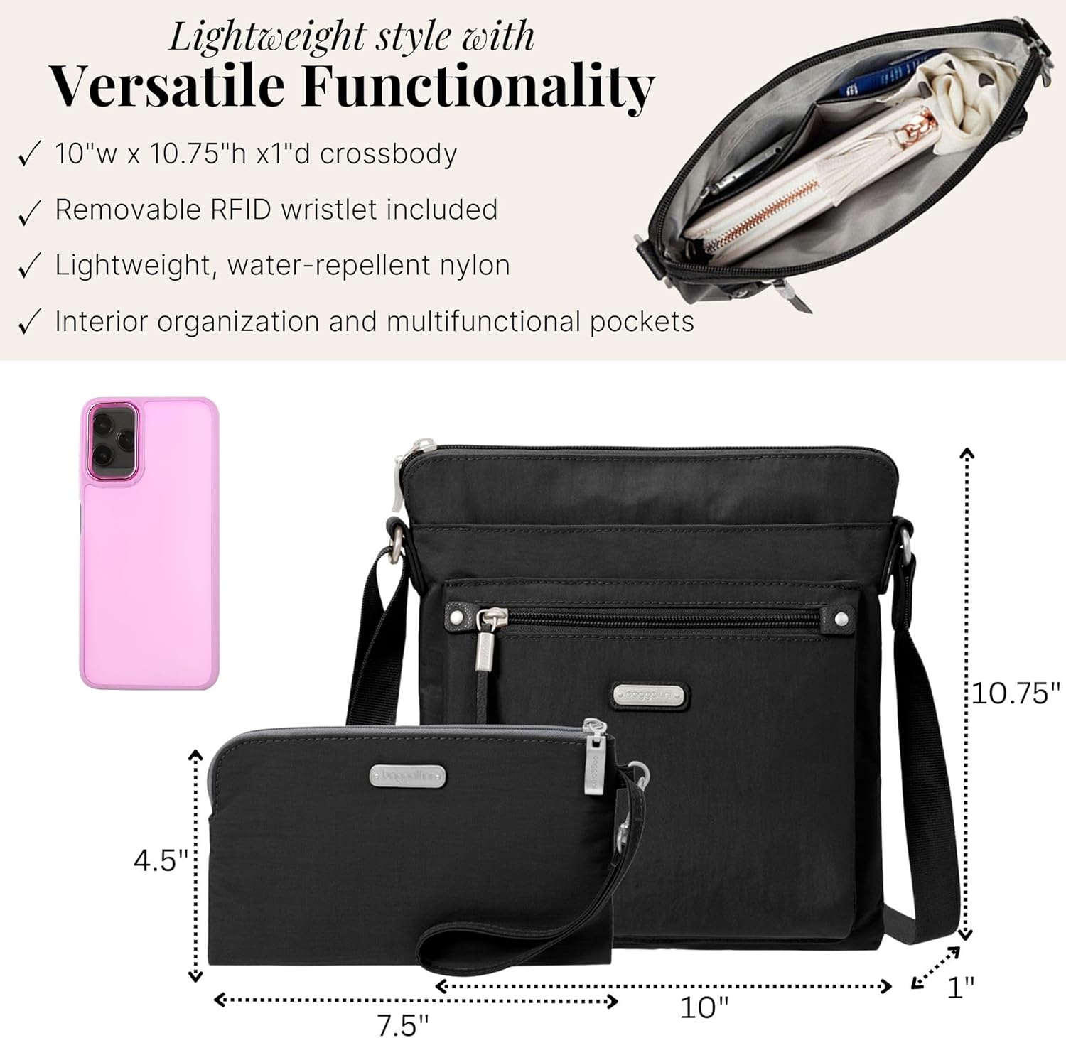 Baggallini womens Go Bagg With Rfid Phone Wristlet - Image 5