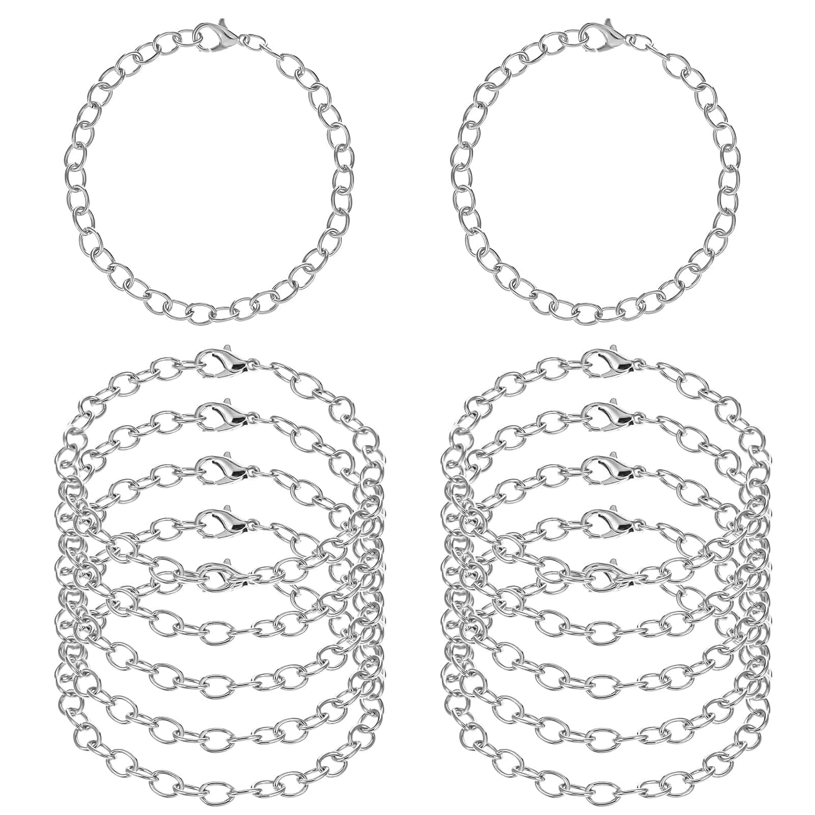 12 Pieces Charm Bracelet Chain Silver Charm Bracelets with Lobster Clasps Alloy Bracelet Link Chains DIY Jewelry Making Bracelets Chains for Women DIY Jewelry Making Crafts Supplies