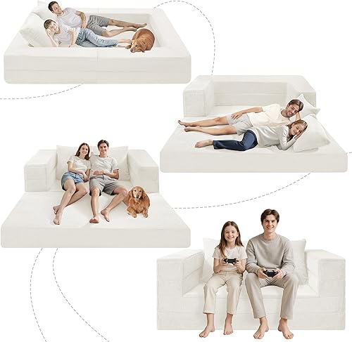 Miniatura 113 de Cama humana gigante para perro, cama 3 en 1 para perro de tamaño humano con funda de piel sintética lavable, cama grande plegable para mascotas con