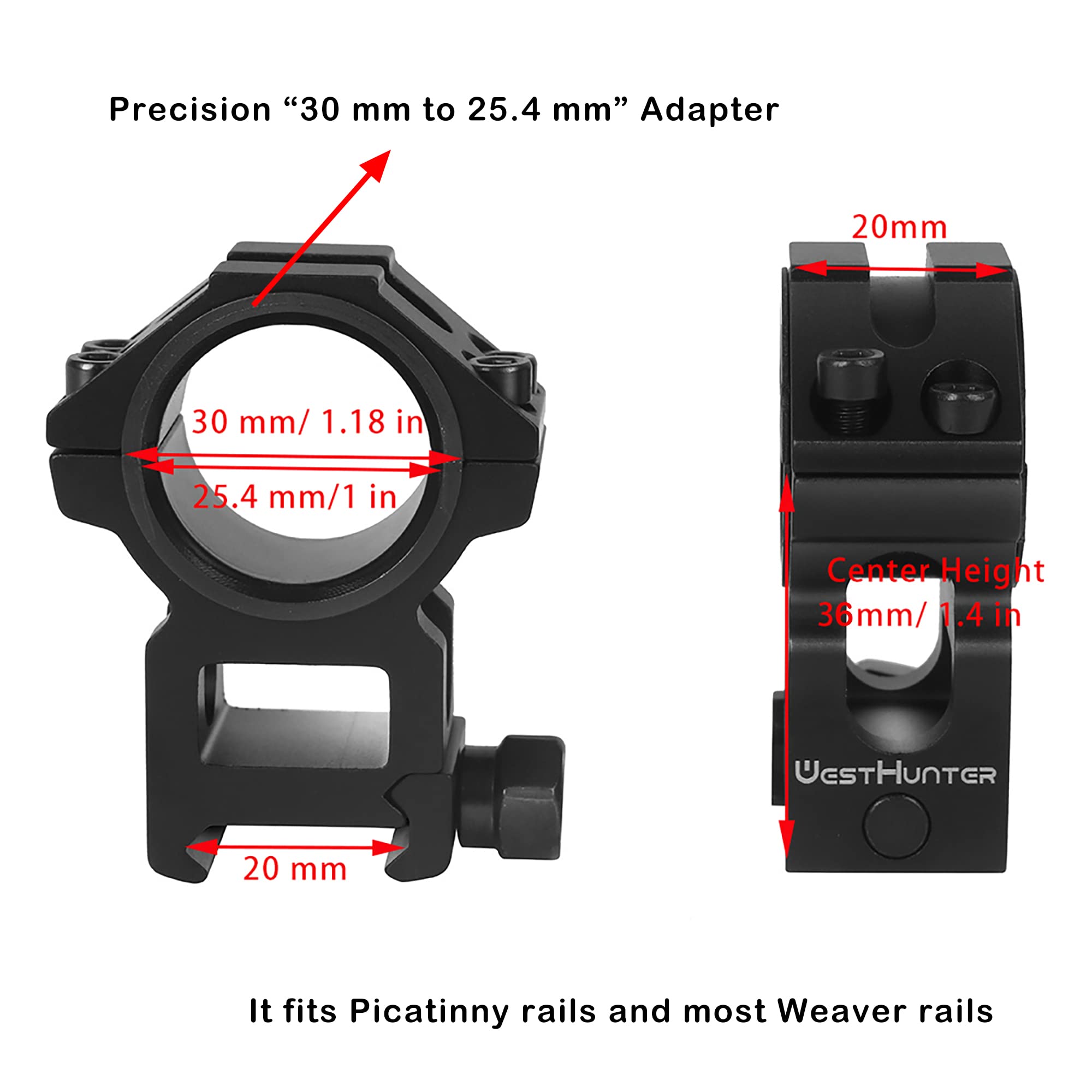 Monture Basse (Low Profile) Pour Viseur De Fusil 30mm - 6 Vis, Pour Rail Picatinny 20mm