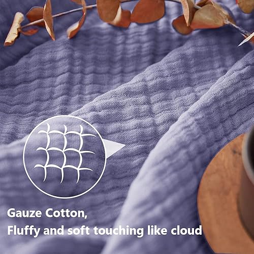 Miniatura 2 de Simple&Opulence Manta de muselina de algodón para cama, sofá, manta de gasa tejida de punto con borlas, suave, ligera, acogedora, prelavada,