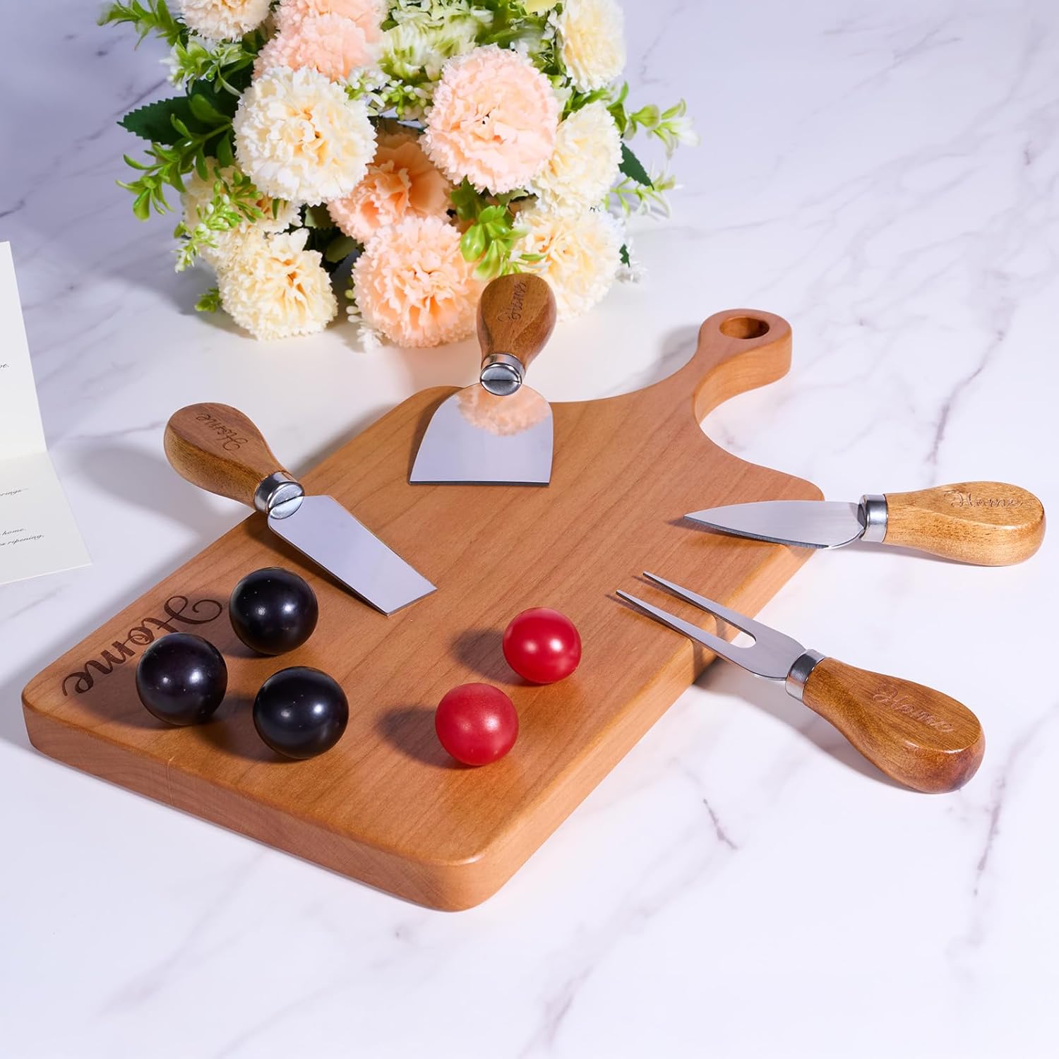 House Warming Gifts New Home Gift Ideas Cherrywood Cheese Board Set - Housewarming Closing Gifts for Home Buyers Neighbor New Apartment, Versatile Dual-Sided Charcuterie Platter