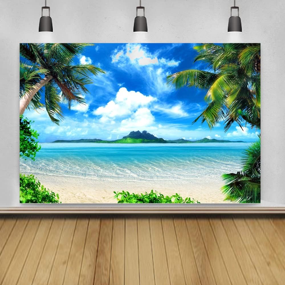 Featured Product Laeacco 10x8ft Seaside Beach Vinyl Photography Background Summer Blue Sky White Clouds Island Palms Sea Waves Soft Sand Backdrop Wedding Banner Landscape Seascape Wallpaper Luau Shoot Studio Props