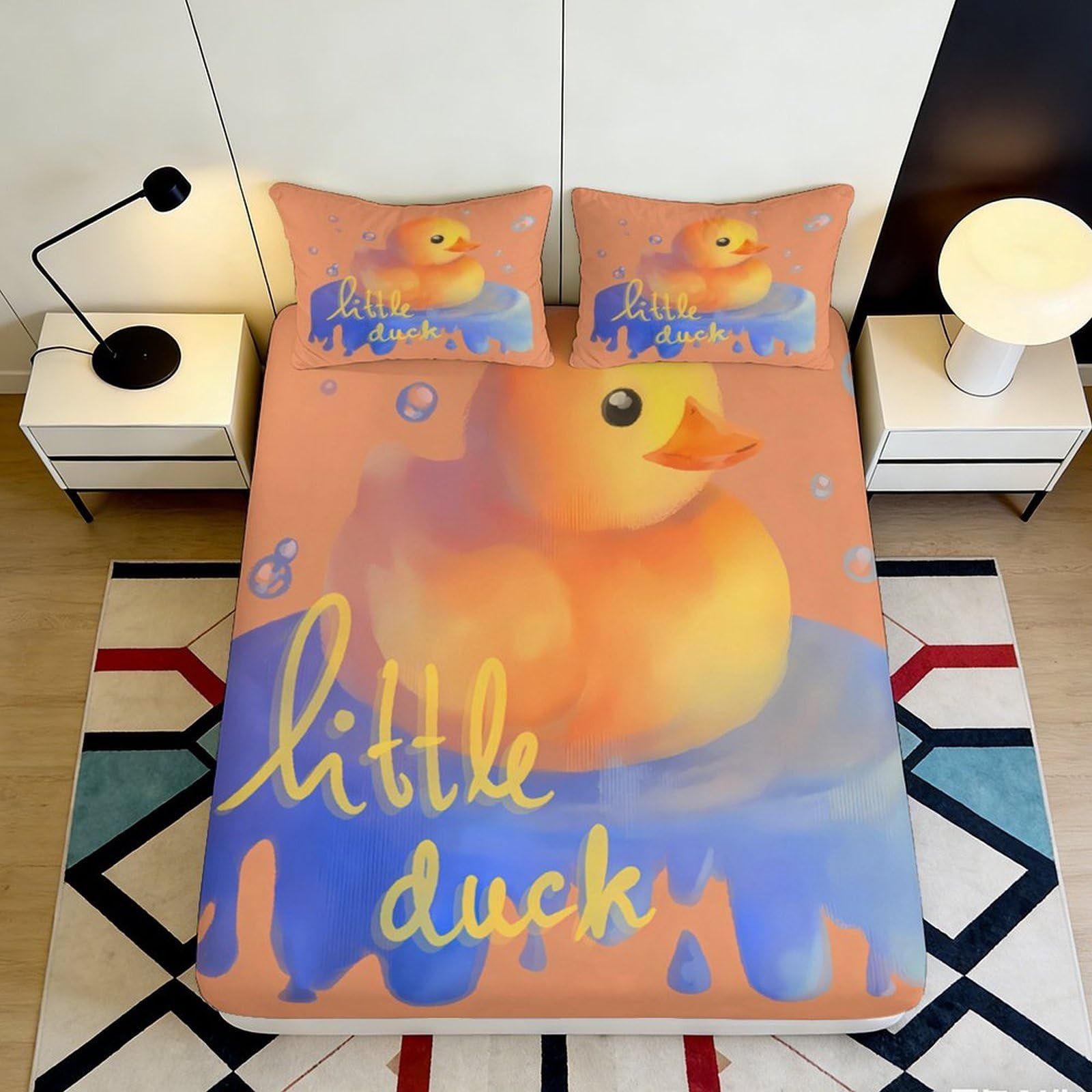 Pnayamiorkfel Style-10 3D Printed Little Duck Fitted Sheet Microfiber Soft Orange Blue Cartoon Bed Cover For Bedroom Guest Room Decor 90X200x25cm
