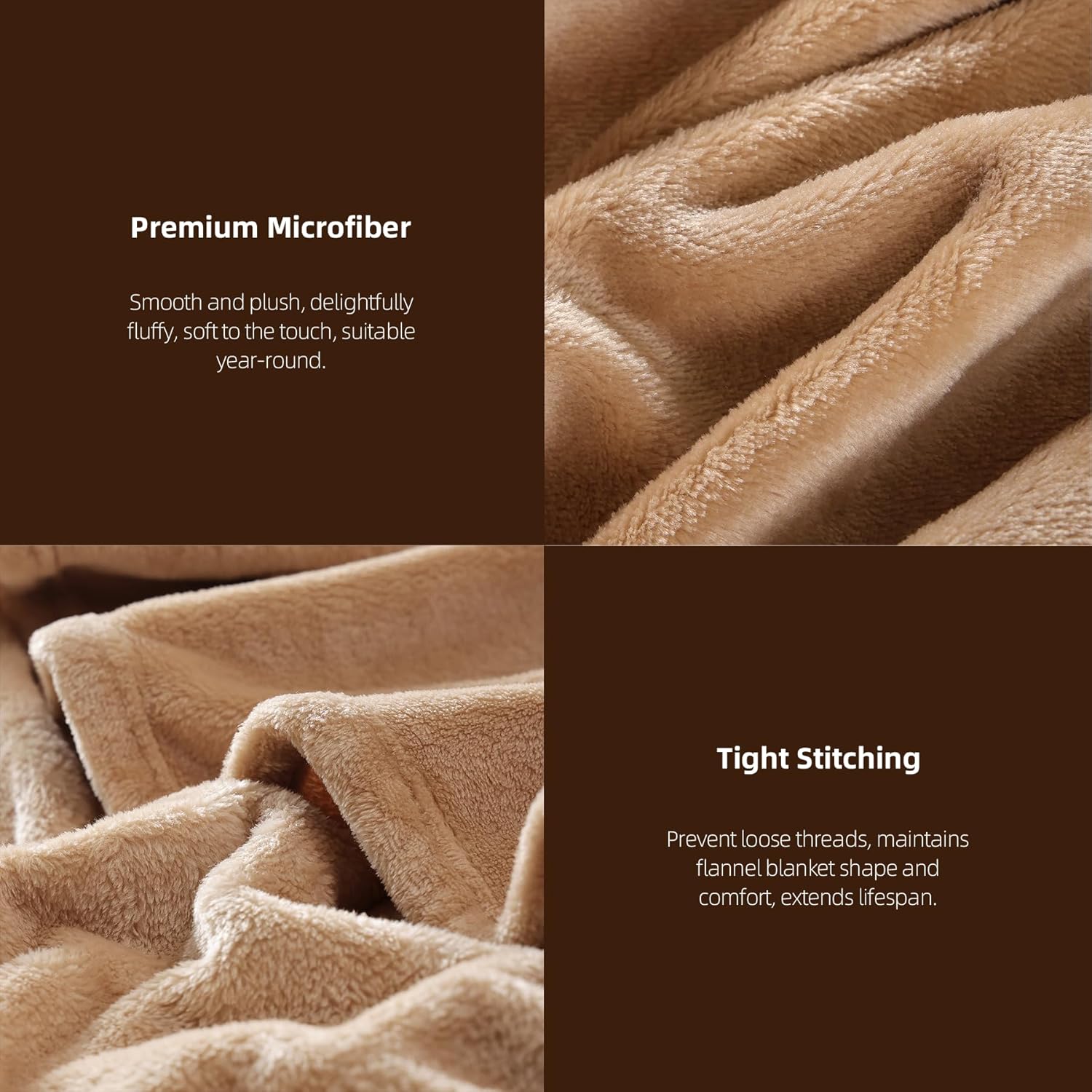 Camel Fleece Throw Blanket for Couch Sofa, Soft Warm Fuzzy Cozy Blankets for Women Men Gift, Plush Microfiber Flannel Blanket Suitable for All Seasons, 50x60 Inches - Image 4