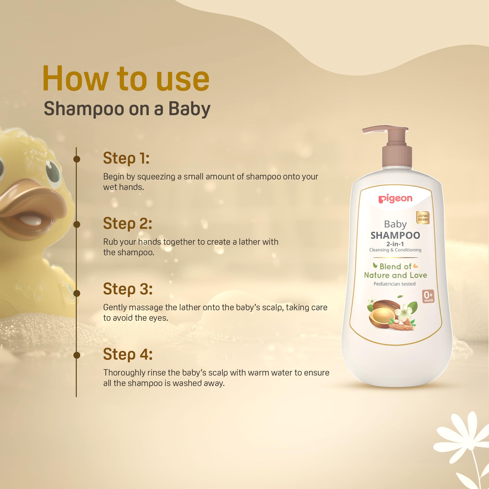 Pigeon 2-in-1 Baby Shampoo For Cleansing & Conditioning, Enriched With Avocado Oil & Marshmallow Extract, Parabens Frew, SLS & SLES Free - 500 ml 1