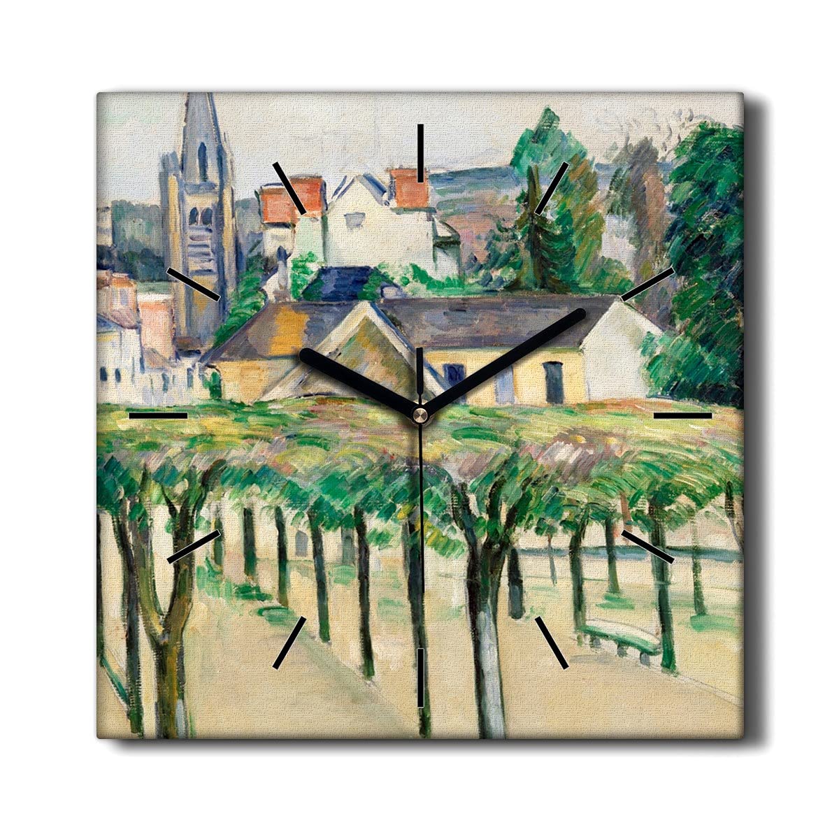 Horloge sur toile sans tic-tac 30x30 cm Cour Verte pour salon