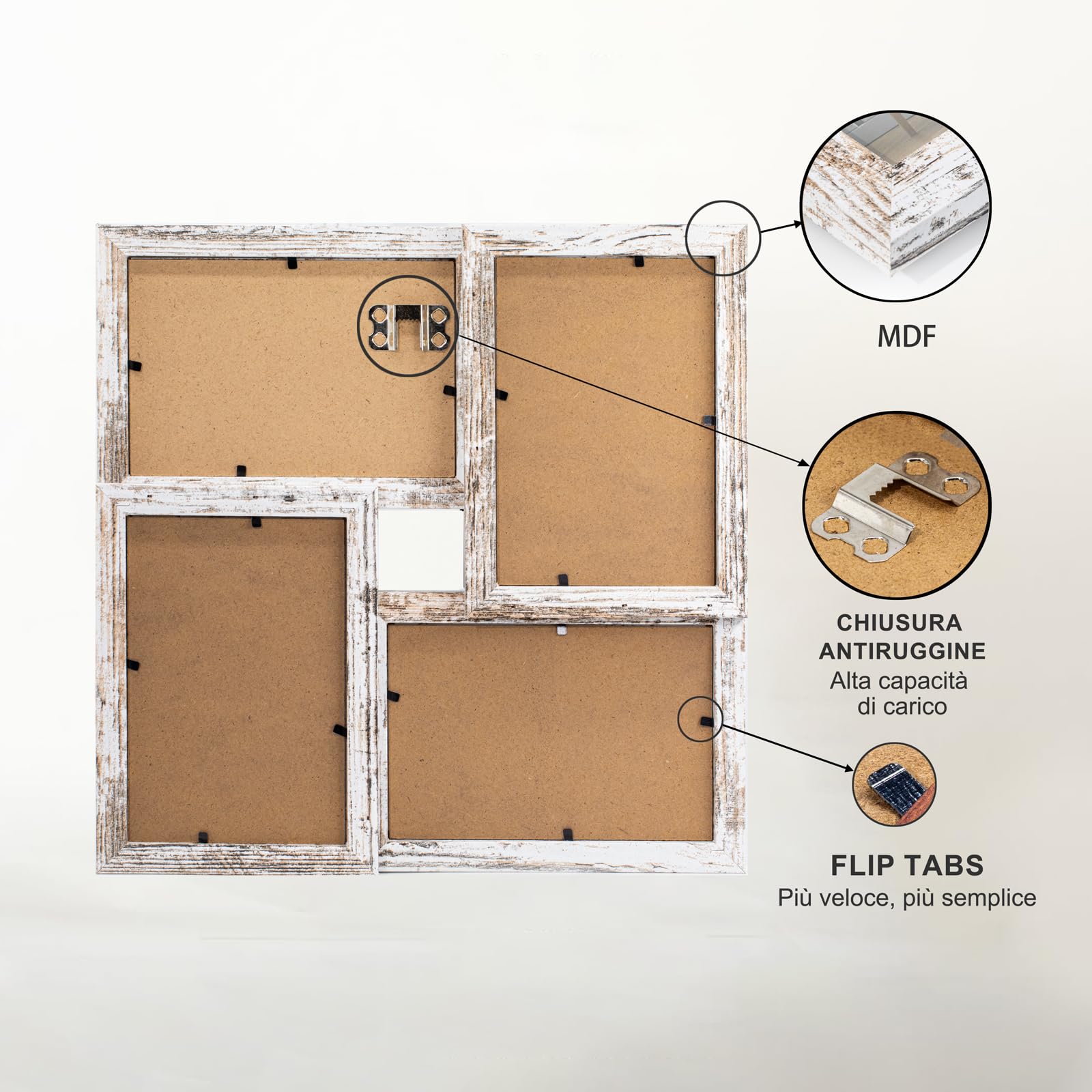 Tutee Cornice Per Foto, Robusta Cornice in Legno MDF, Cornici Foto Multiple da Parete, Portafoto da Parete Multiplo, Decorazioni Murali, Cornici 10x15cm 4PZ (Bianco)