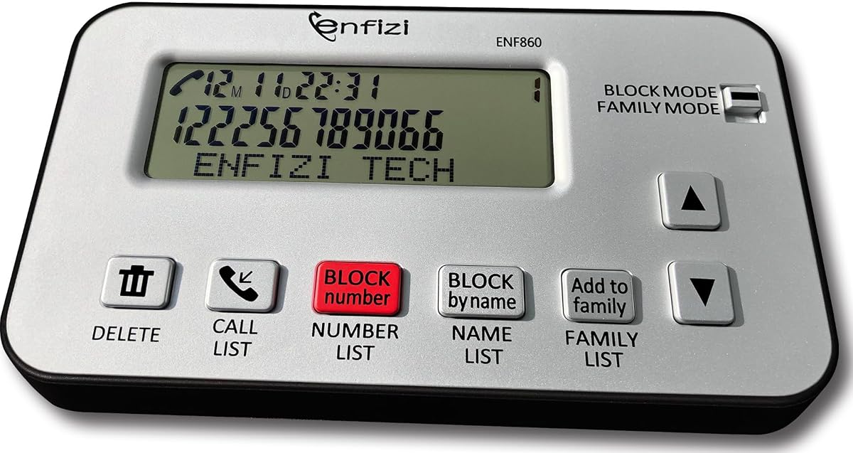 Bloqueador de llamadas Enf860 para teléfonos fijos, modo dual lista negra/lista blanca, bloquea llamadas no deseadas por número y nombre