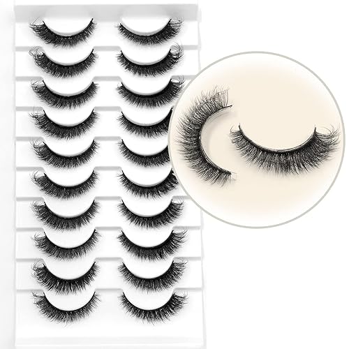 GOSEEK 10 pares de pestañas postizas 3D pestañas postizas cortas pestañas de visón aspecto natural 100 hechas a mano pestañas naturales pestañas