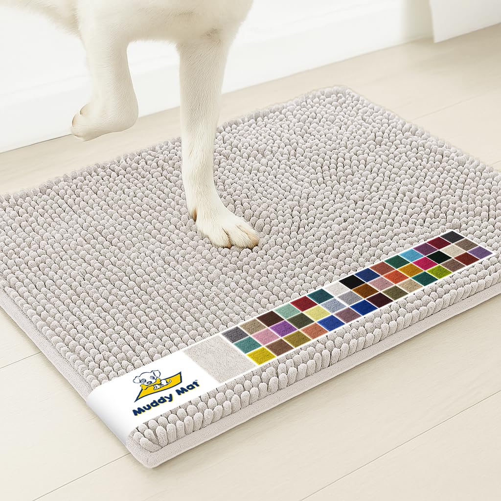 Muddy Mat® | Super Water Absorbent Door Mat Indoor, Microfiber Quick Dry Chenille Entryway Rug, Slip Resistant Front Door Mat, Indoor Mats for Entryway, Machine Washable Pet Rug, White 28"x18"