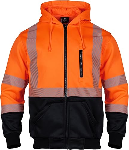 Miniatura 2 de VENDACE Alta visibilidad ANSI Clase 3 Reflectante de Seguridad Fleece Sudadera con capucha para hombres Hi Vis Sudaderas Chaqueta con cremallera