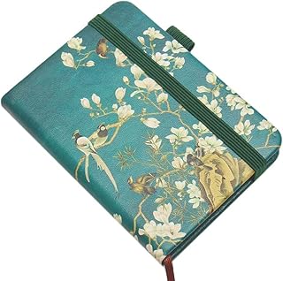 QQZSG ノートブック A7 無地 6グリーン ゴムバンド ノート ノートダイアリー ハードケースのノート 弾性ストラップ ペンホルダー付き おしゃれ シンプル メモ 文房具 紙 A7メモ帳 ステーショナリー 中学生 高校生 罫線なし 議事録ノート オフィス 会議ノート