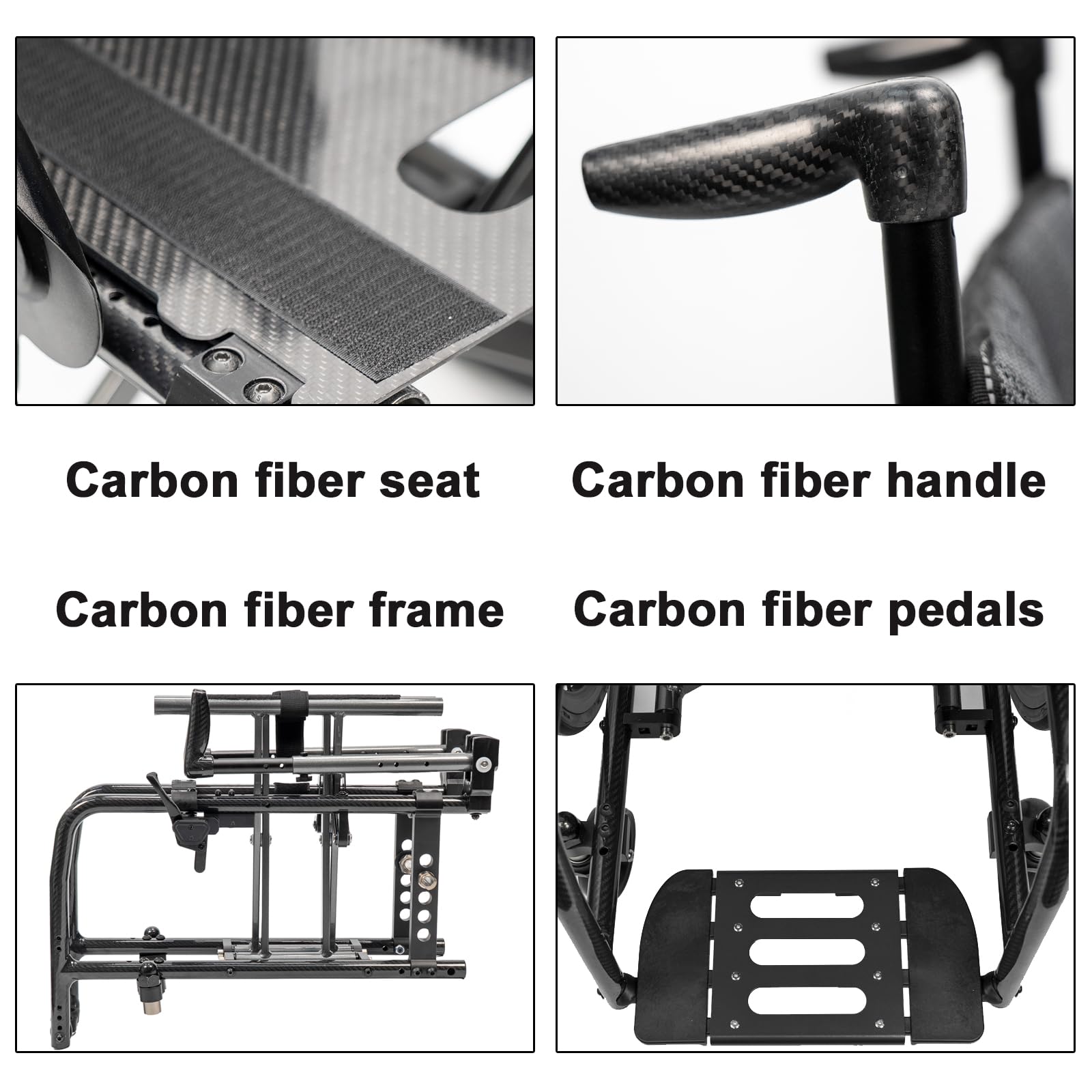 Silla de Ruedas Deportiva de Fibra de Carbono, Silla de Ruedas Plegable Ligera y silenciosa, con Dos Brazos Reforzados en Forma de X en la Parte Inferior, Capacidad de Carga de 100 kg(Seat