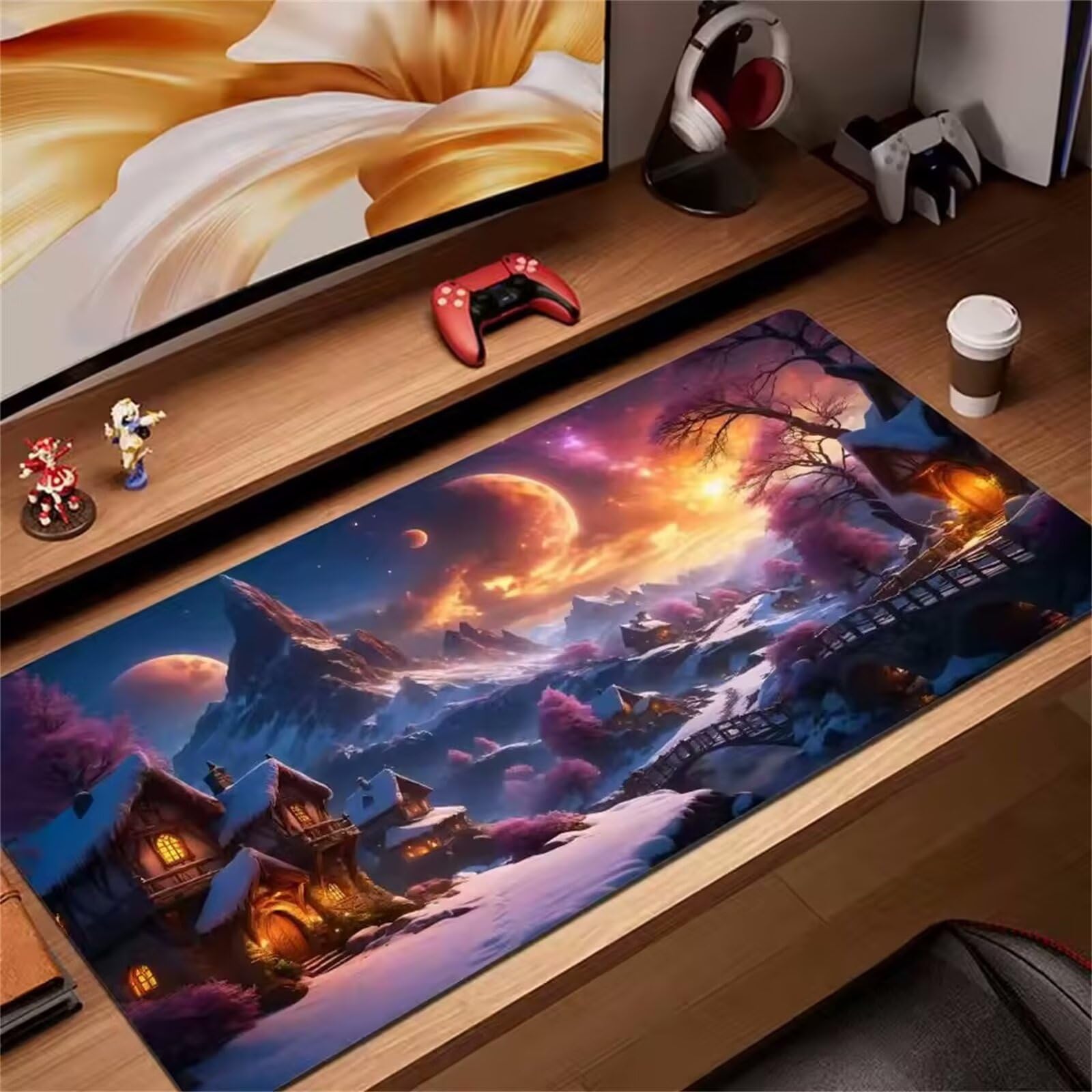 Alfombrilla Ratón XXL de Gran Tamaño Paisaje nevado de Cuento de Hadas 1000x500x2mm Mouse Pad Antideslizante,Mejora La Precisión Y La Velocidad,Accesorio Gamer decoración Escritorio