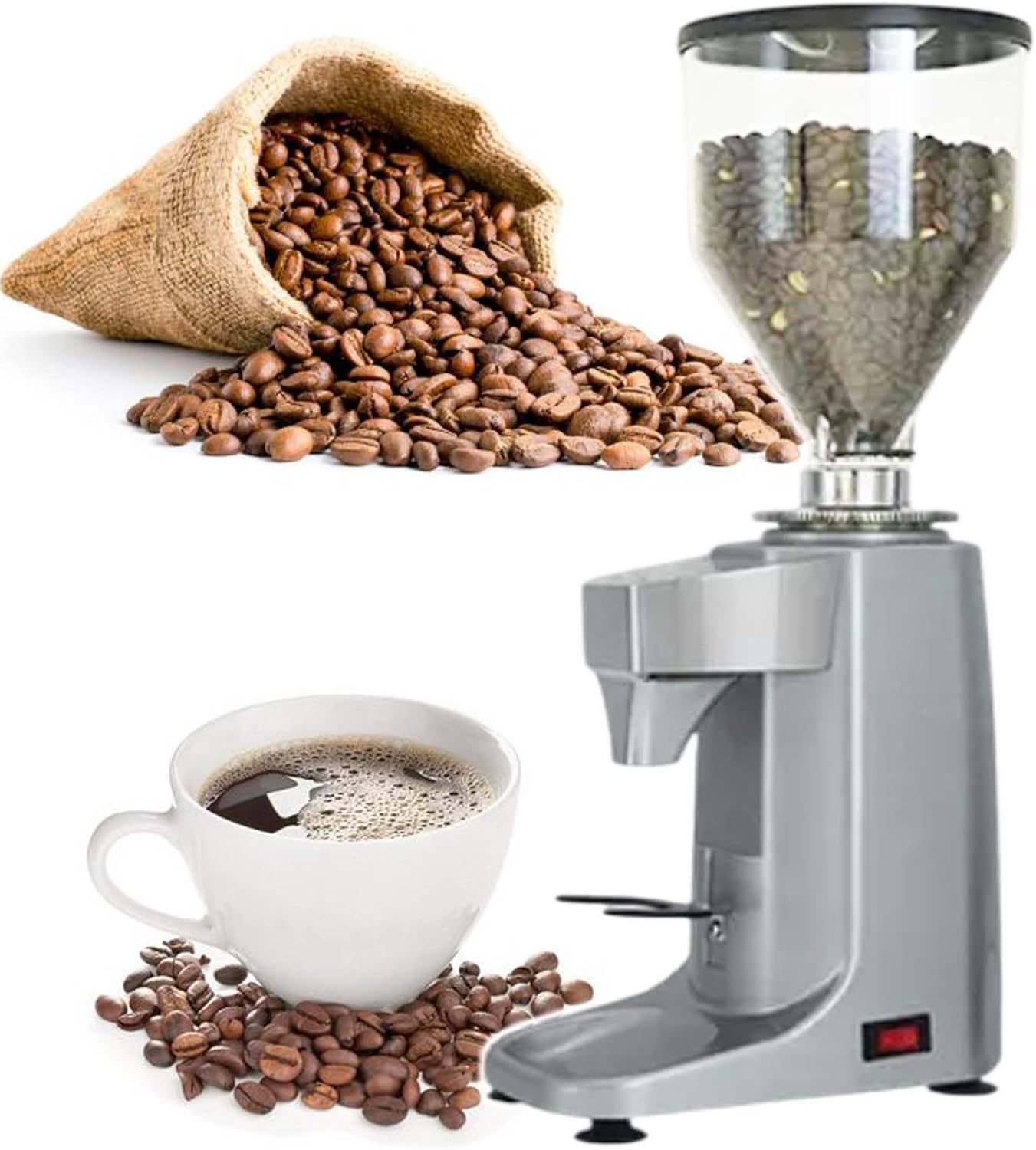 Flat Blade Grinding Coffee Machine, Stainless Steel Burrs,Electric Coffee Grinder,Grinding Dial To Adjust The Grinding Fineness,Silver