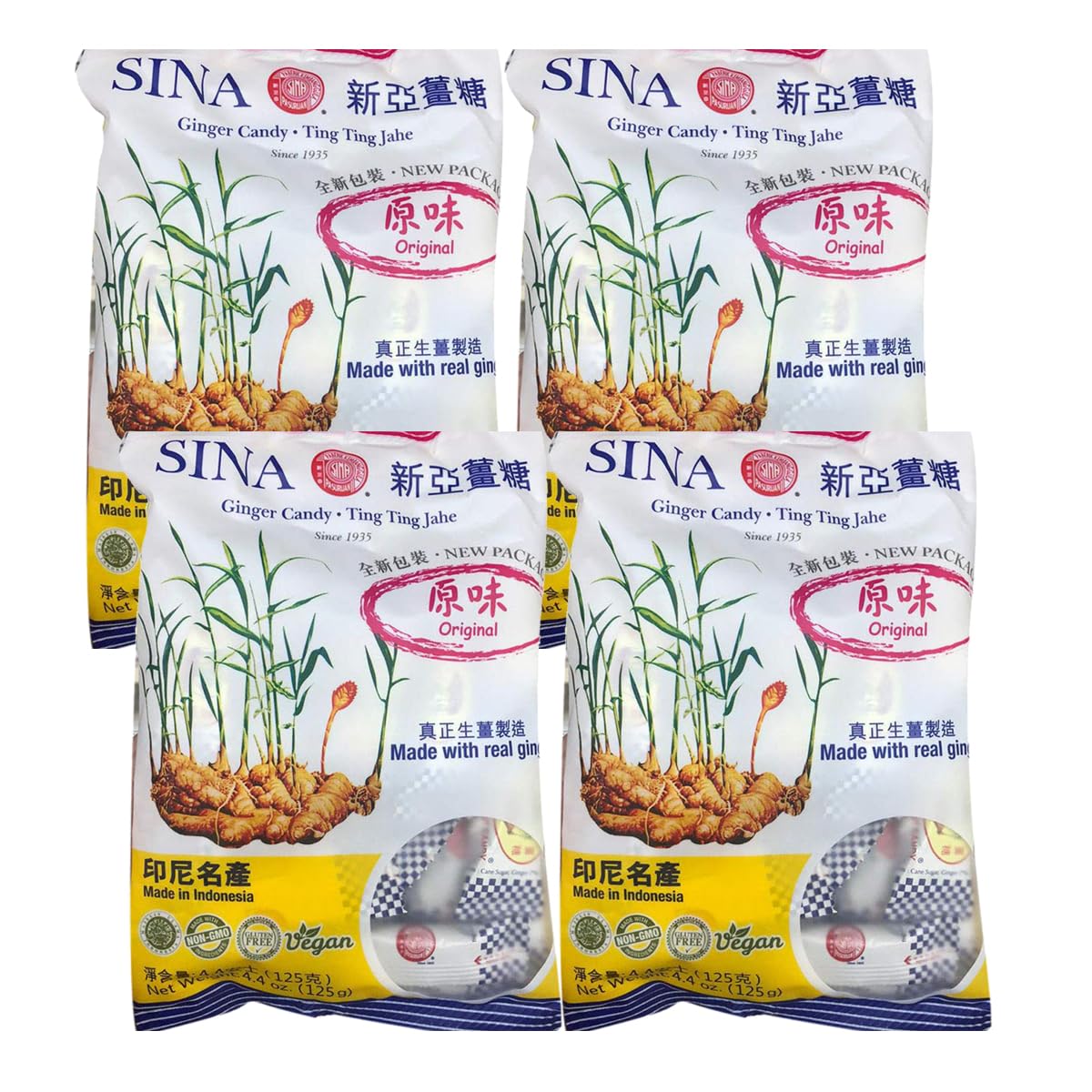 Ting Ting Jahe Sina Ginger Candy 4.4oz (pack of 6, Original)