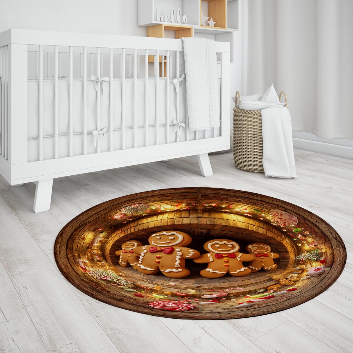 Tapis Ronds Style Ferme 100cm Motifs de Biscuits de Biscuit Man Tapis Circulaire Pliable Pliable antidérapant et Lavable antidérapant pour Salle à Manger