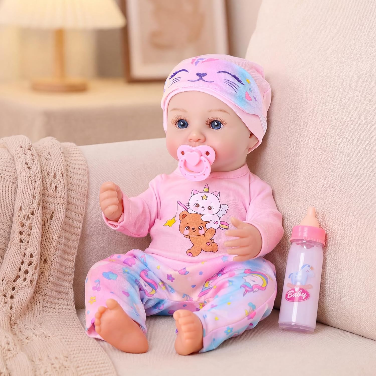 BABESIDE 12 Inch Baby Doll, Realistic Full Vinyl Baby Doll Set with Accessories, Small Baby Doll Toys for Girls 3+, Pretend Play Baby Dolls with Bottle, Ideal for Birthday, Pretend Play, Christmas