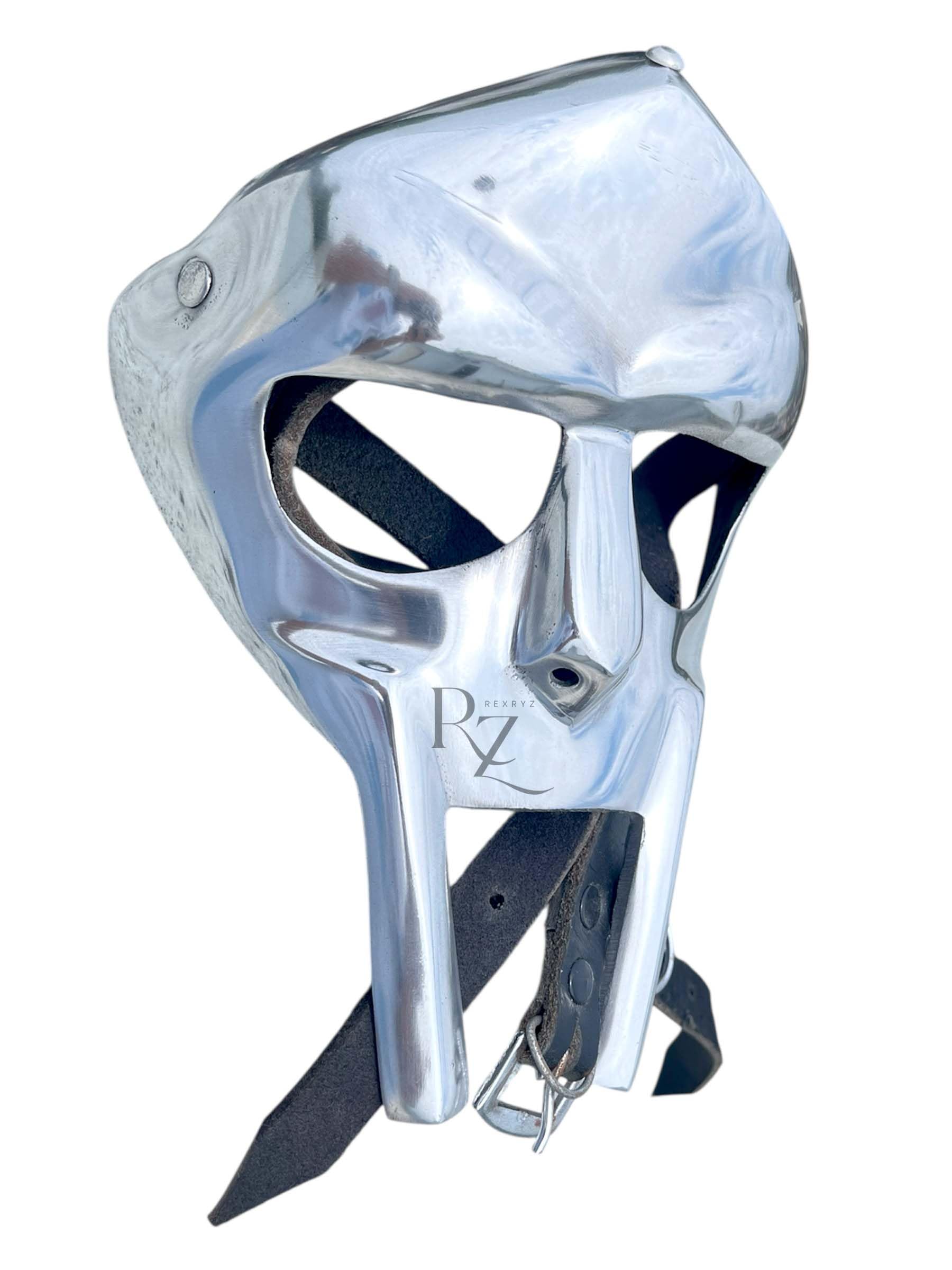 REXRYZ MF Doom Medieval Gladiator Mask, Hand-Forged Metal Face Armour, Silver Roman-Style Costume Mask Halloween Party Mask - Image 2