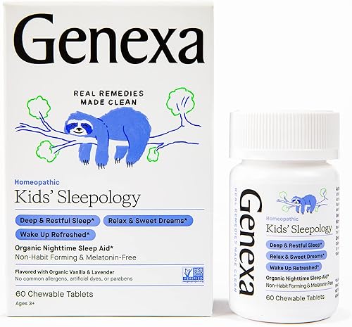 Genexa Sleepology para niños 60 tabletas Certificado orgánico y sin OMG, sin melatonina, formulado por médicos, homeopático Ayuda para dormir