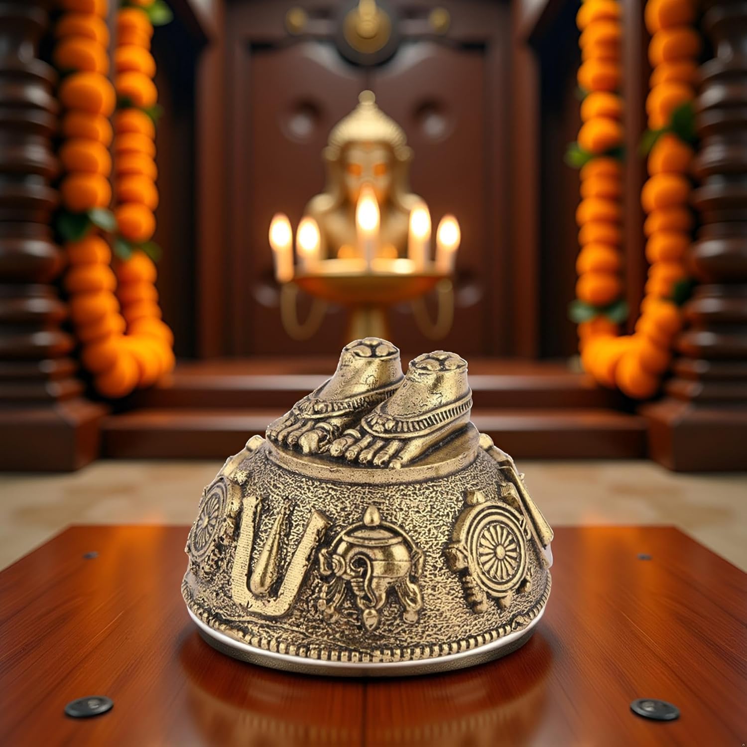 Charan Paduka Tirupati Balaji en laiton massif, statuette d'autel ciselée