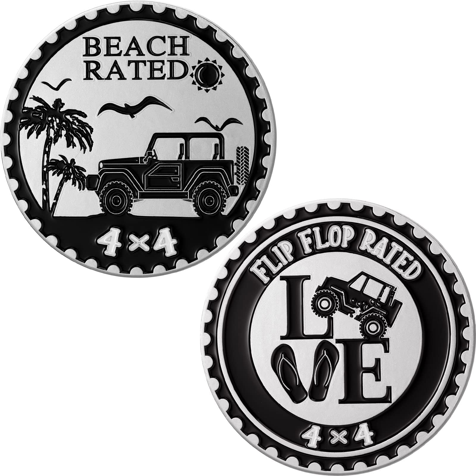 Hicarer 2 Pcs Beach Rated 4 x 4 Car Badge Metal Automotive Badge 3D Metal Car Emblems Round Emblem Decals Stickers Compatible with Vehicles Trucks SUV