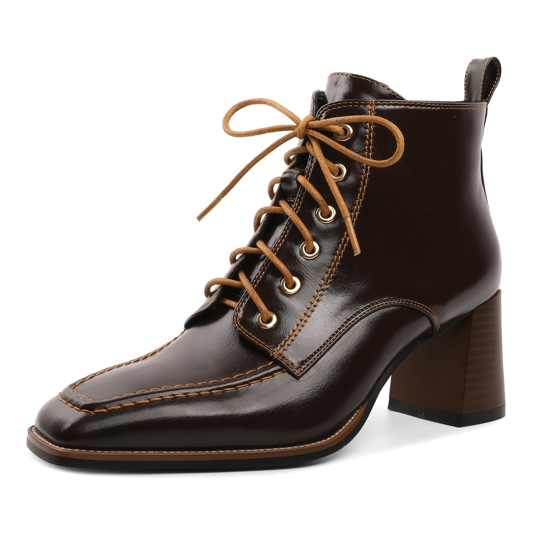 Ankle Boots for Women Lace Up Chunky Block Booties Square Toe Side Zipper 2 75 Inch