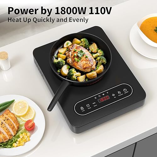 Miniatura 8 de Cocina eléctrica de un solo quemador, estufa eléctrica de 110 V 1800 W con control táctil LED, 10 niveles de potencia, temporizador de 4 horas,