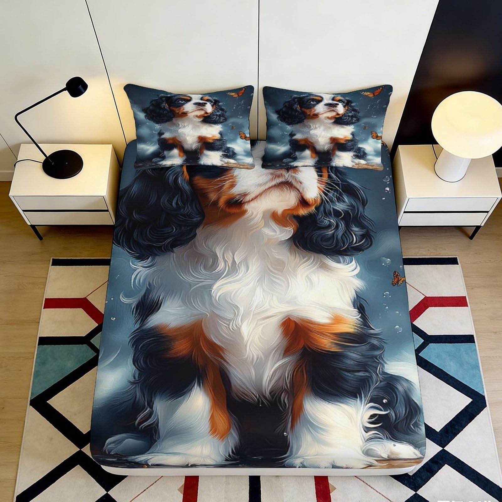 3D Printed Skeleton Floral Fitted Sheet Microfiber Deep Pocket Non-Slip Bedroom Skeleton Mattress Fitted Cover 200x200x25cm
