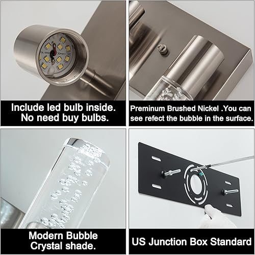 Miniatura 7 de Lámparas de baño de 5 luces, modernas luces LED de tocador de 40 W 6000 K (no regulables) de níquel cepillado, para baño, dormitorio, sala de estar