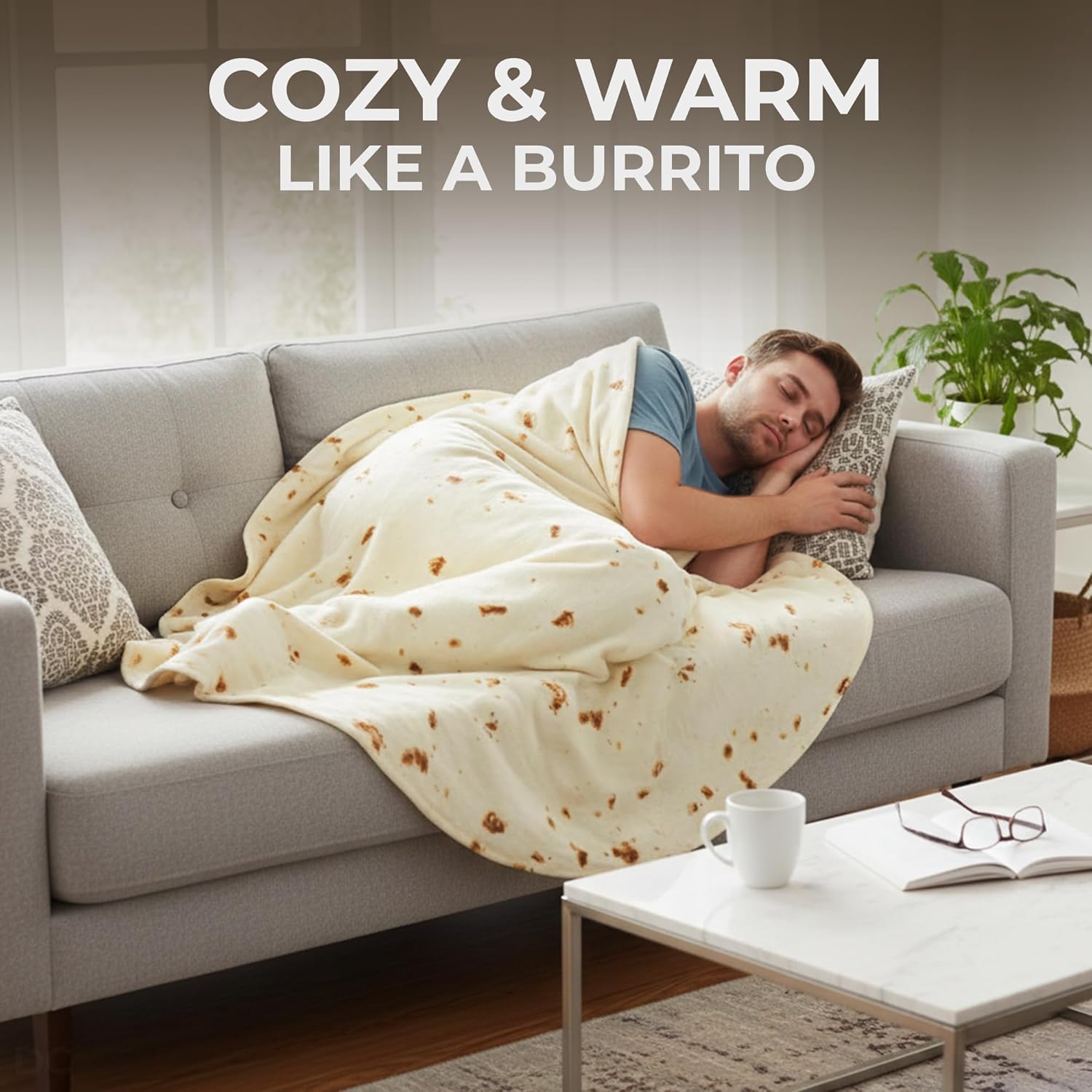 Zulay Kitchen Burritos Tortilla Throw Blanket Double Sided 80 inches for Adult and Kids - Giant Novelty Funny Taco Tortilla Blanket, Soft 285 GSM Flannel - White Elephant Gift - Image 6