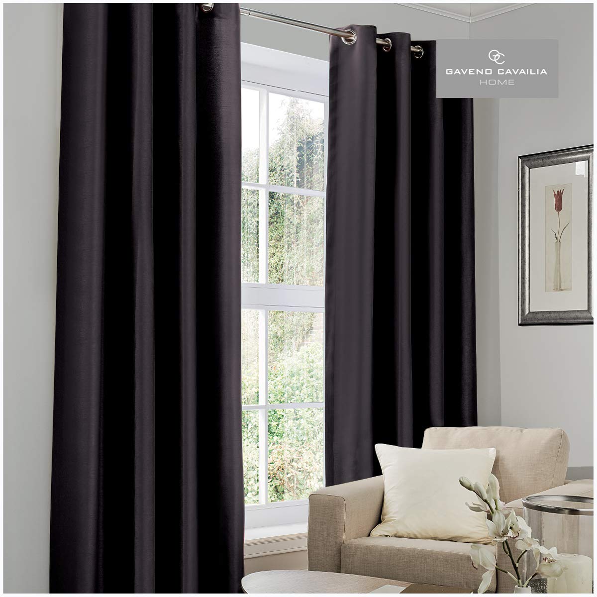 Gc Gaveno Cavailia Black Gaveno Cavailia Luxury Thermal Fully Lined Pair Of Eyelet Out Curtains 90X90 Inches