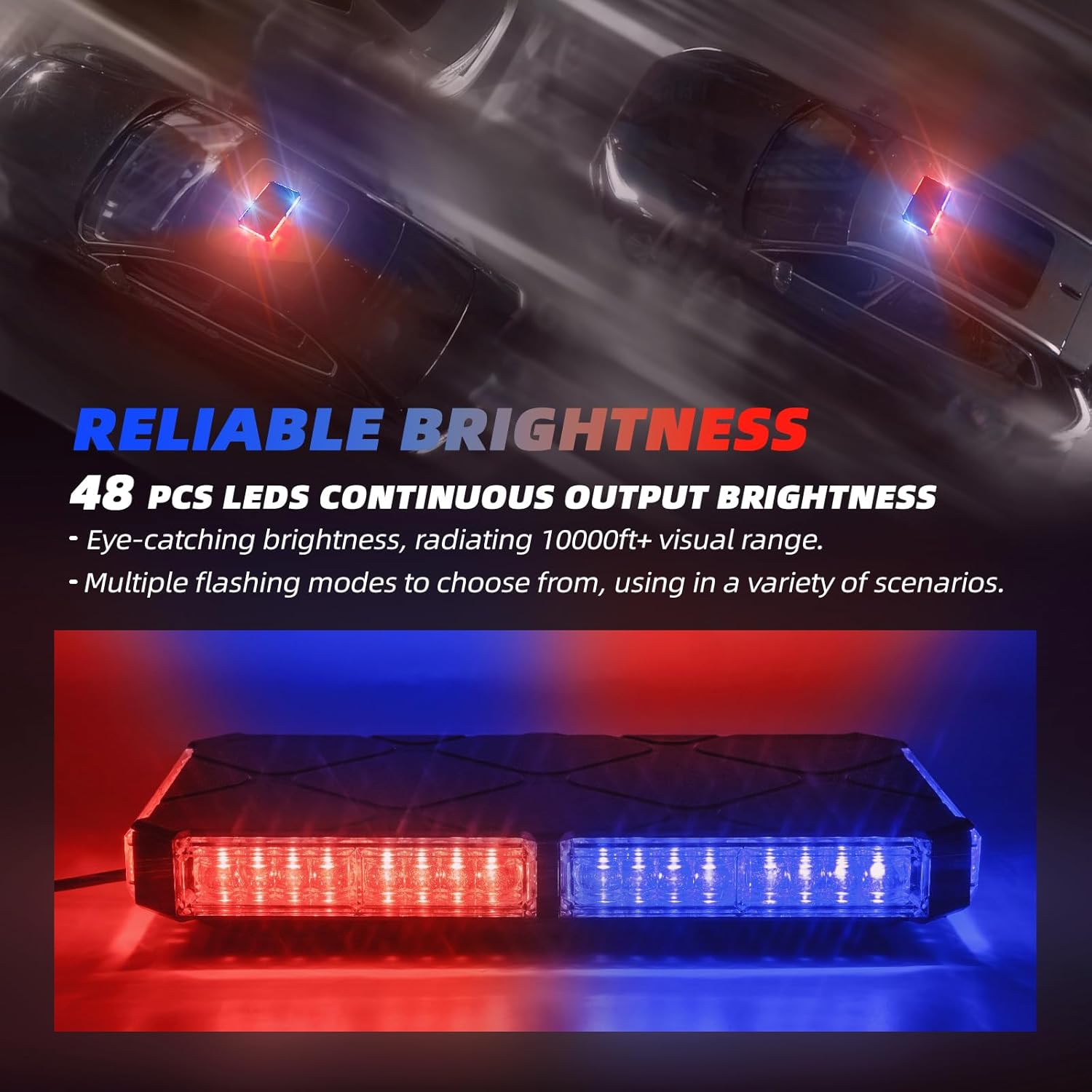 12 Inch Roof Top Police Beacon Emergency Strobe Lights w/Magnetic Base, Mini LED Warning Traffic Hazard Caution Light Bar for Law Enforcement Vehicles Firefighter Trucks (Red/Blue)