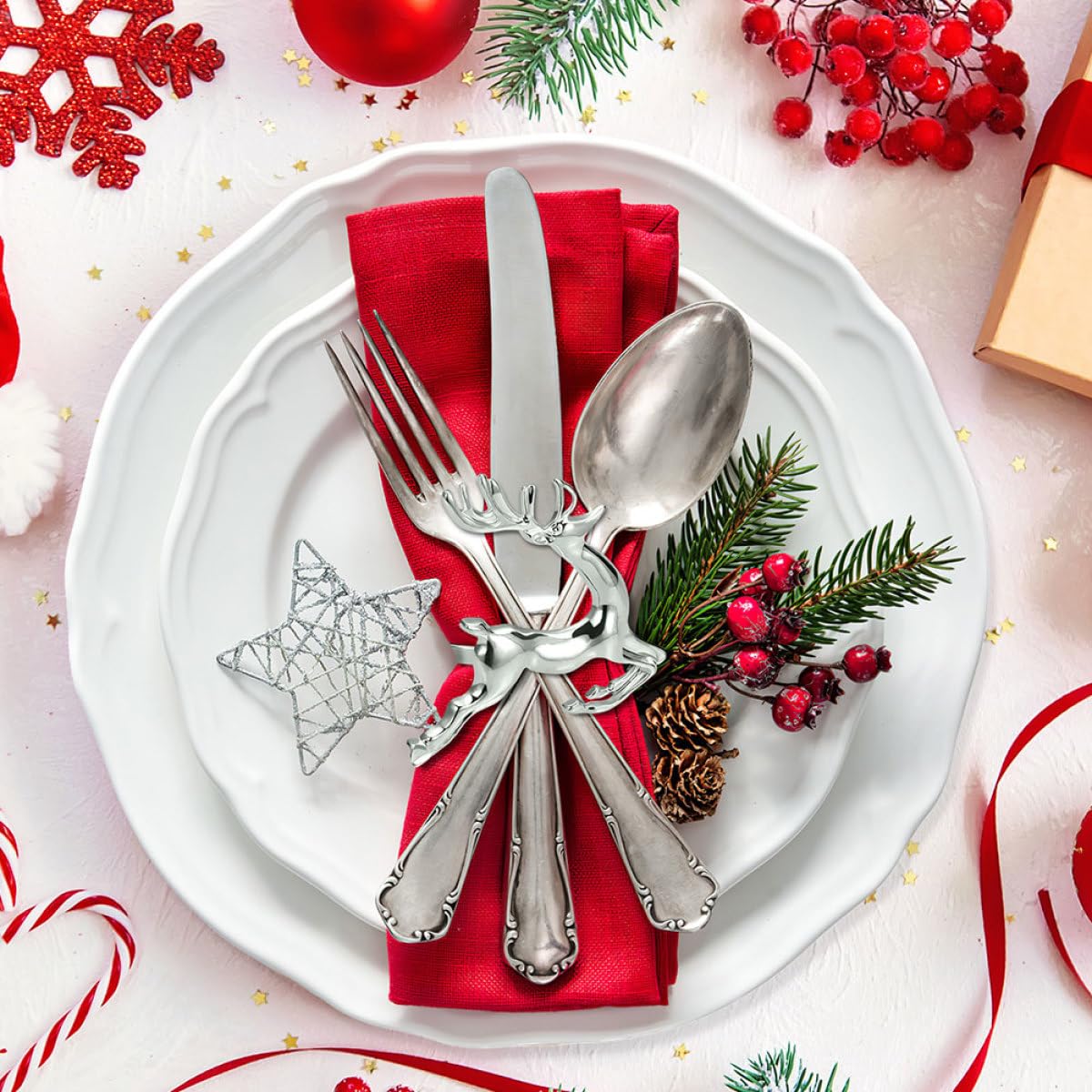 Cabilock 4 Sätze Serviettenschnallen Für Weihnachten Weihnachtsessen Christmas Dinner Weihnachtliche Tischdekoration Danksagung Esstisch Hochzeitsdeko Hochzeit Serviettenring 6 Stück * 4