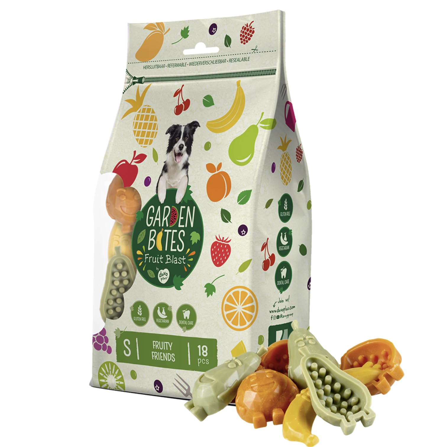 Duvo+ Friandises à macher 18pcs couleurs mélangées pour chien snacks végétariens sans gluten soin dentaire haleine fraîche