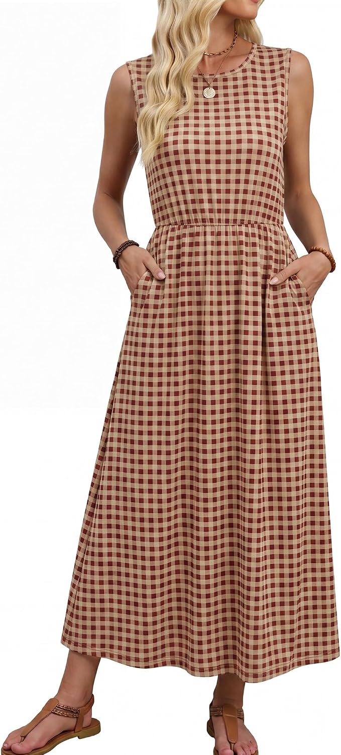 WIHOLL Summer Dresses for Women 2026 Maxi Dresses Long Flowy A Line Sleeveless Sundresses with Pockets thumbnail