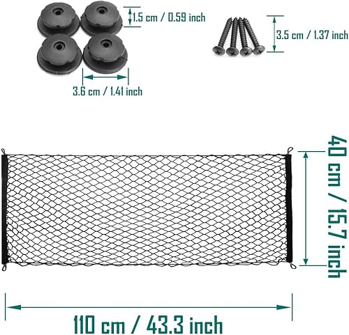 Miniatura 16 de Red organizadora de almacenamiento para maletero de carga trasera de automóvil, 4 puntos de montaje de ganchos, organizadores de malla, red de carga
