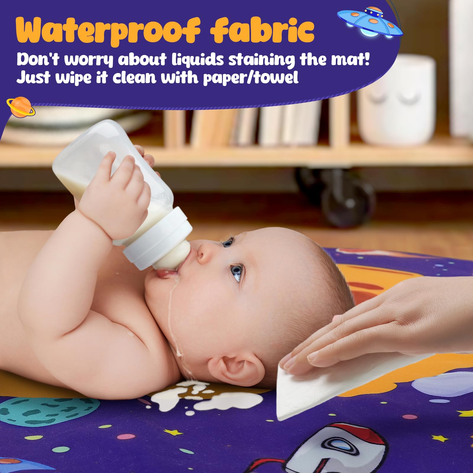 Waterproof Baby Play Mat, Tummy Time Mat with Detachable Toys for Stage-Based Sensory and Motor Skill Development, Anti-Slip Baby Activity Gym Mat for Newborn Gift