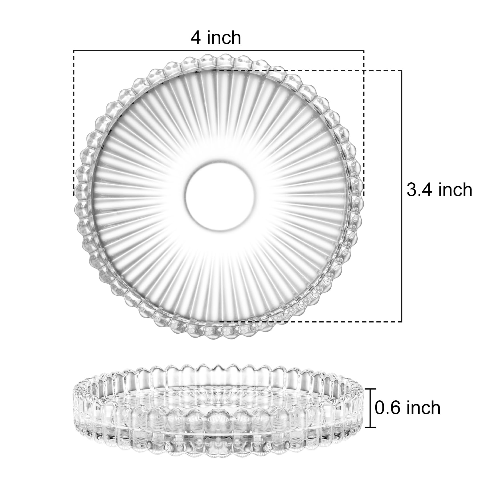 Elsjoy Confezione da 12 portacandele in vetro da 10,2 cm, rotondi in vetro trasparente a coste, sottobicchiere moderno per candele, per matrimoni, feste, centrotavola
