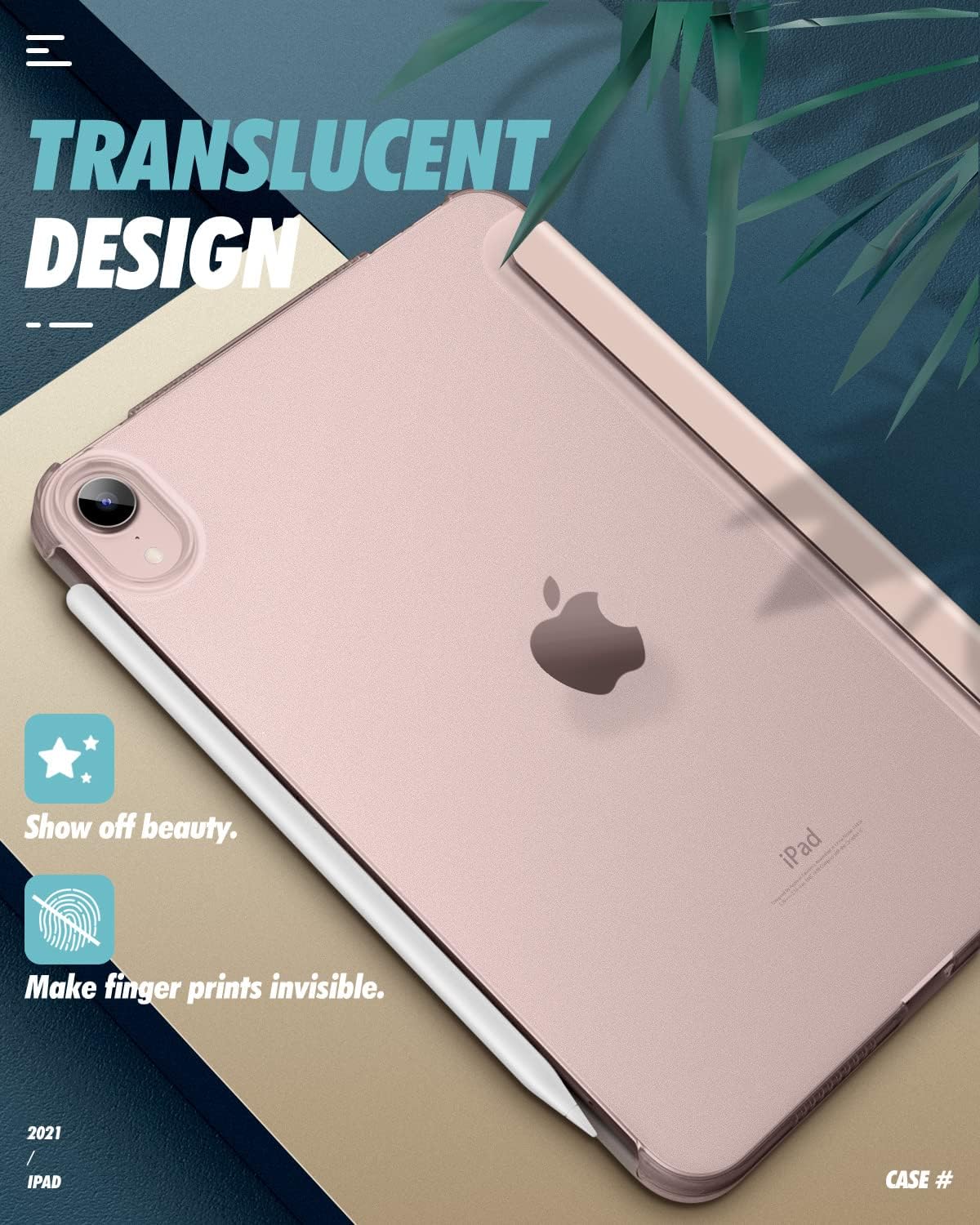 Dadanism iPad Mini 6 Case 2021 8.3 Inch, iPad 6th Generation Case Slim Trifold Cover Translucent PC Hard Back with Auto Wake/Sleep, Support Touch ID & Apple Pencil Charging, Pink