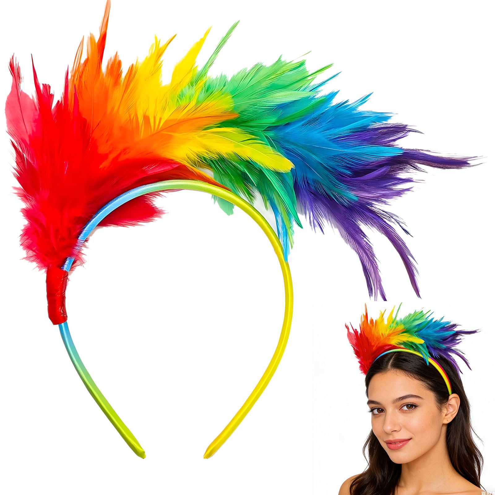 LGBTQ+ Gay Pride Rainbow Feather Headband, Vivid Color Feather Hair Accessories, Carnival Headdress, Fancy Dress Accessory for Pride Carnival Parades Cosplay Weddings