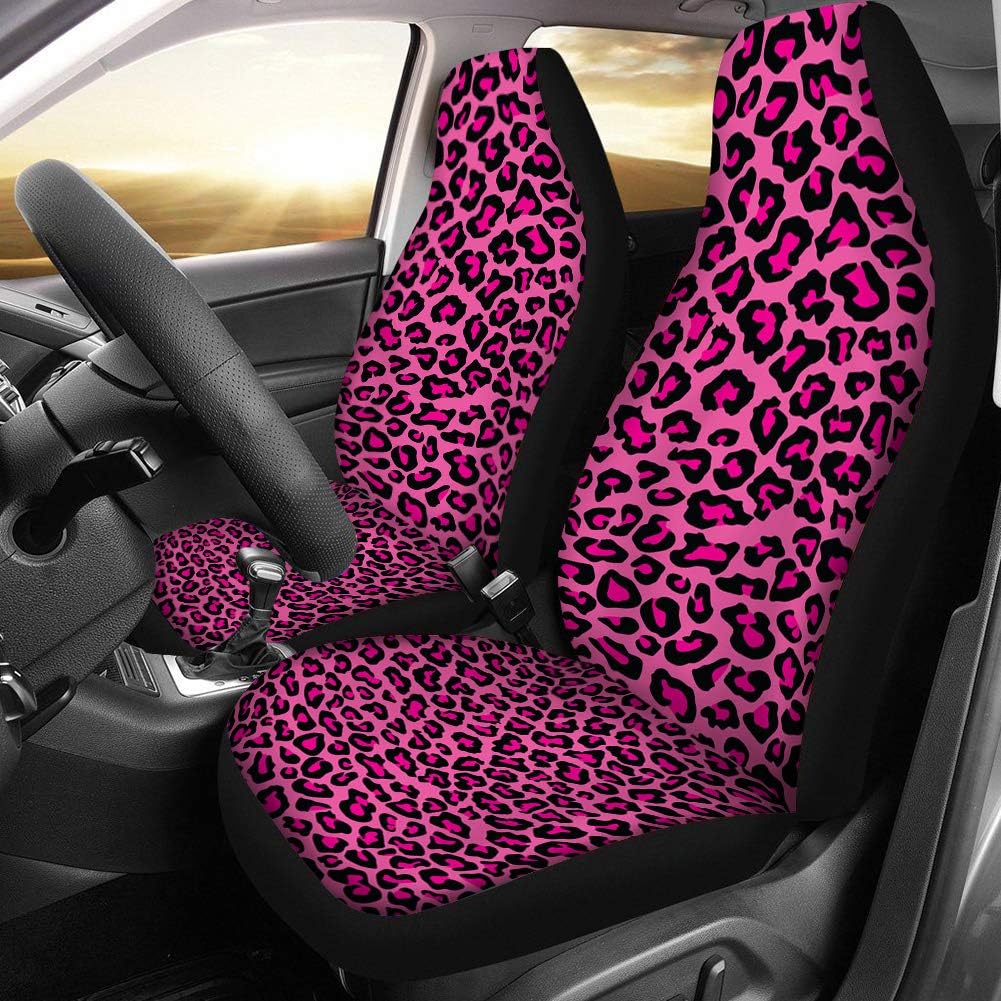 UNICEU Chic Pink Leopard Animal Print Fashion Car Seat Covers for Women,Universal Auto Bucket Front Seat Protectors for Cars,SUV,Truck - Image 2