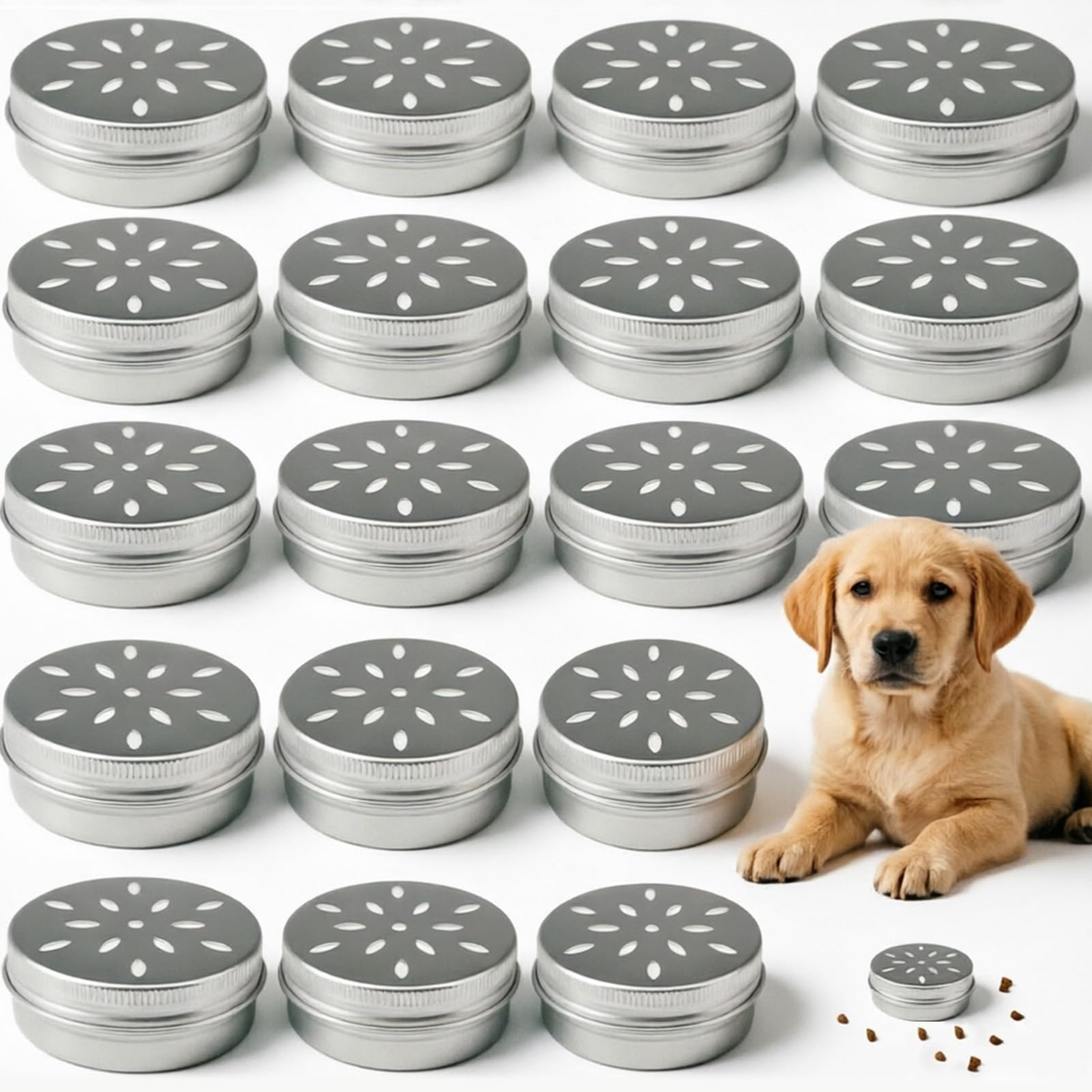 ACHEFLY 20 Pack Dog Scent Work Tins, Aluminium Nose Work Containers, Pet Scent Training Kit with Ventilation Holes, Portable Odour Storage Tins for Dogs Puppy Scent Detection Training