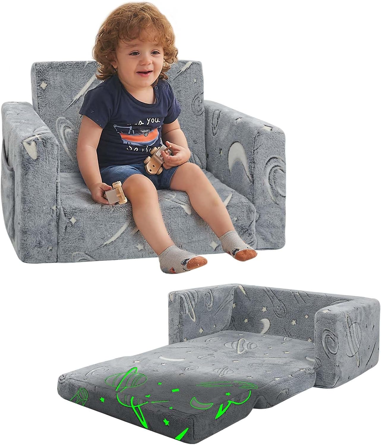 XIECUVA Toddler Couch Kids Sofa, 2 in 1 Glow in The Dark